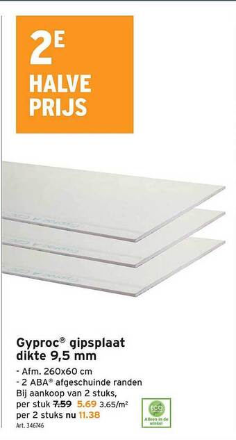 GAMMA Gyproc gipsplaat dikte 9,5 mm aanbieding