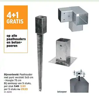 GAMMA Paalhouder met punt verzinkt 5x5 cm aanbieding
