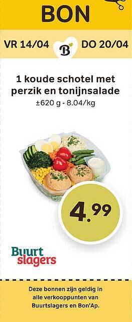 Bon Ap Koude schotel met perzik en tonijnsalade aanbieding