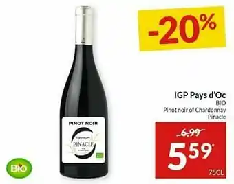 Igp pays d`oc bio pinot noir of chardonnay pinacle
