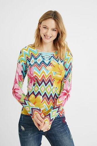 Desigual Trui met zigzag en bloemen - WHITE - M aanbieding