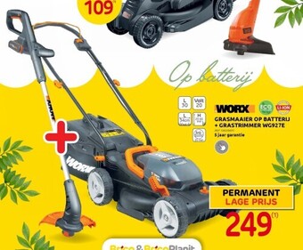 Brico Grasmaaier op batterij + grastrimmer wg927e aanbieding