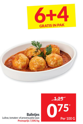 Balletjes luikse, tomaten- of provencaalse saus per 100g