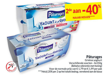 Intermarché Paturages griekse yoghurt 4 x 150g aanbieding