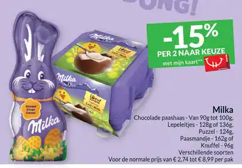 Intermarché Milka chocolade paashaas- van 90g tot 100g aanbieding