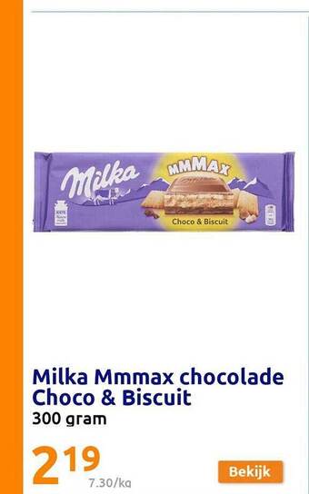 Action Milka mmmax chocolade choco & biscuit aanbieding