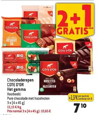 Match Cote d'Or chocoladerepen het gamma 3 x (4 x 45 g) aanbieding
