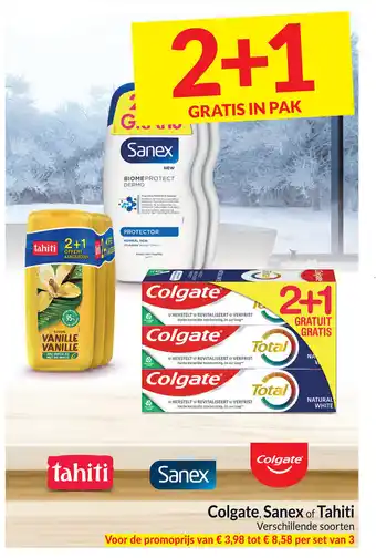 Intermarché Colgate, sanex of tahiti verschillende soorten per set van 3 aanbieding