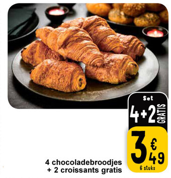 Cora 4 chocoladebroodjes + 2 croissants gratis aanbieding