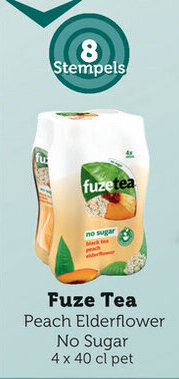BelBev Fuze tea peach elderflower no sugar 4 x 40cl pet aanbieding