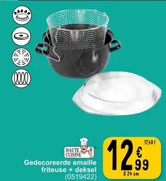Haute cuisine gedecoreerde emaille friteuse + deksel 24cm