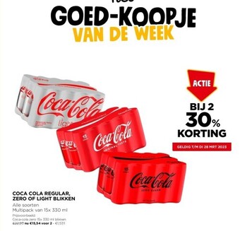 Jumbo Coca cola regular, zero of light blikken aanbieding