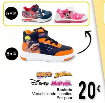 Cora Naruto, Spiderman, Disney, Minnie baskets verschillende licenties 24-30 / 28-34 per paar aanbieding