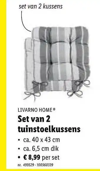 Lidl Livarno home set van 2 tuinstoelkussens aanbieding