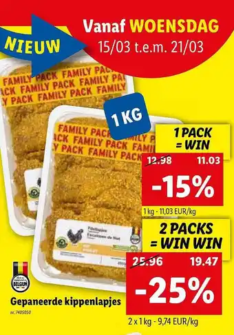 Lidl Gepaneerde kippenlapjes aanbieding