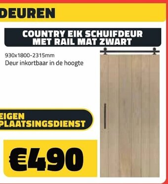 Country eik schuifdeur met rail mat zwart
