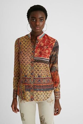 Etnische blouse met V-hals - ORANGE - S