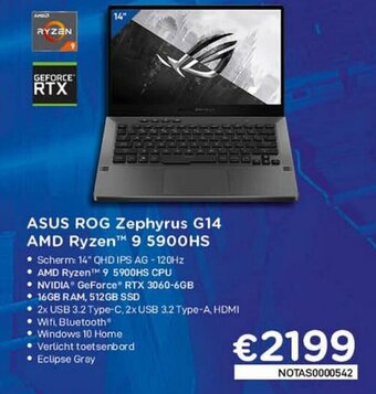 CompuDeals Asus ROG Zephyrus G14 AMD Ryzen 9 5900HS aanbieding