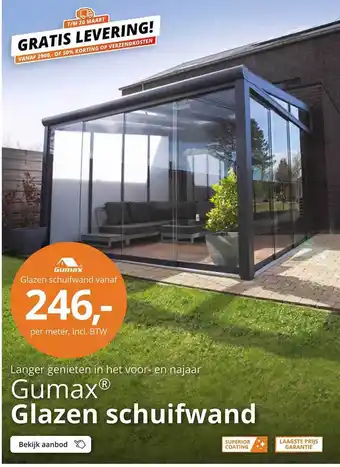 Tuinmaximaal Gumax glazen schuifwand aanbieding