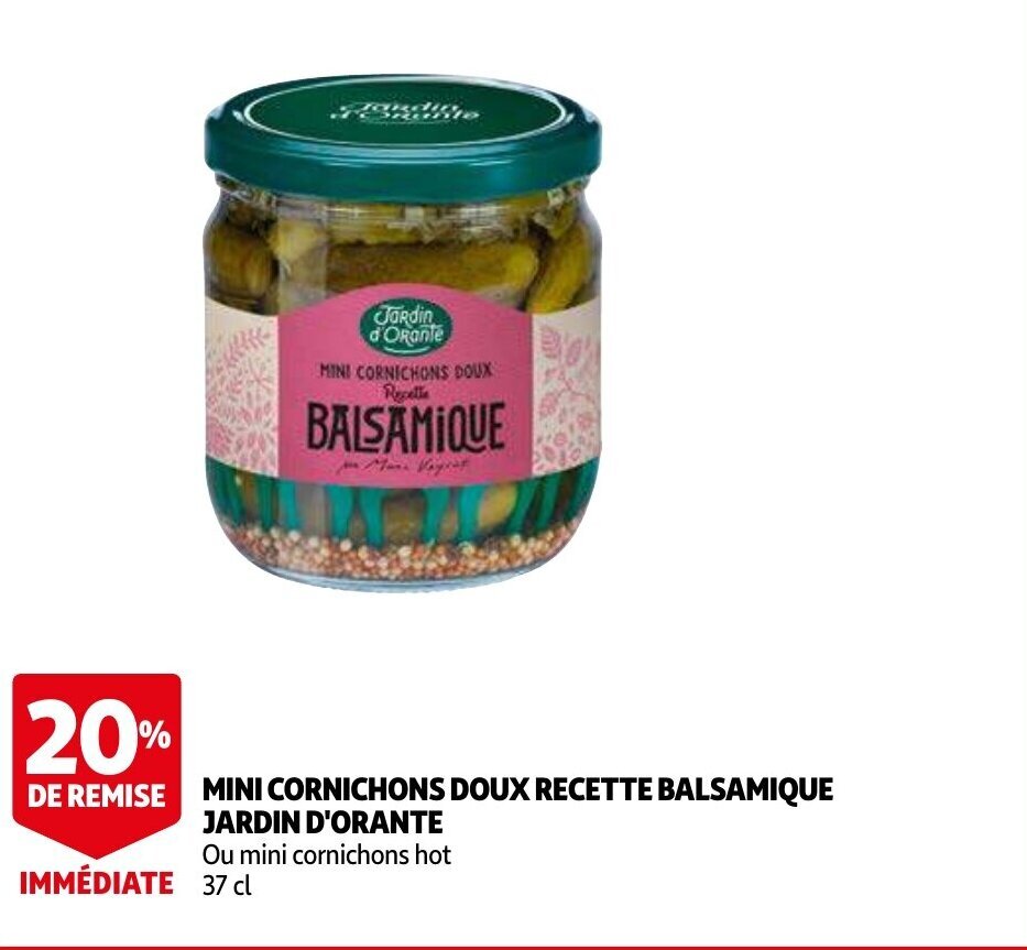 Jardin D'Orante mini cornichons doux recette balsamique 37CL promotie