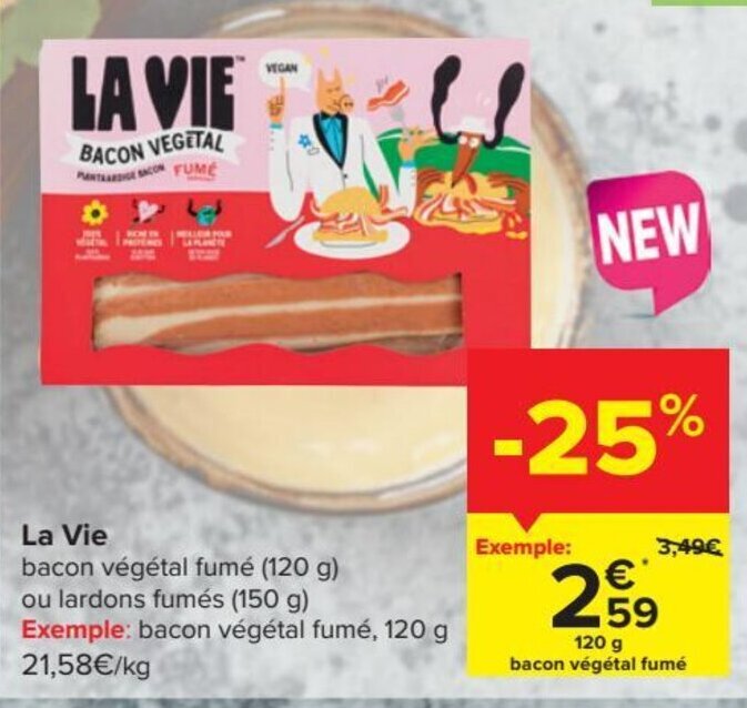 La Vie bacon vegetal fume 120G promotie bij Carrefour