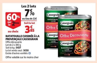 Auchan Cassegrain ratatouille cuisinee a la provencale, lot de 2 x 380 g aanbieding