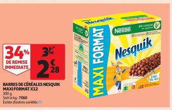Auchan Nestle barres de cereales nesquik maxi format X12 300 g aanbieding