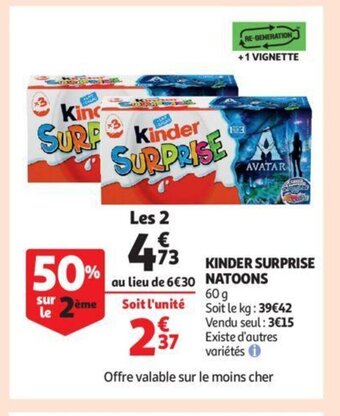 Auchan Kinder surprise natoons 60 g aanbieding