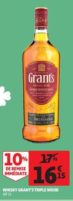 Auchan Grant's triple wood whisky 1L aanbieding