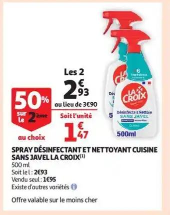 Auchan La croix Spray desinfectant et nettoyant cuisine sans javella 500ml les 2 aanbieding