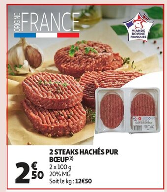 Auchan 2 steaks haches pur boeuf 2 x 100g aanbieding