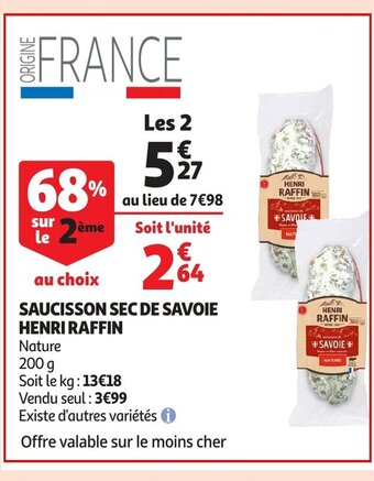 Auchan Saucisson sec de savoie henri raffin 200g aanbieding