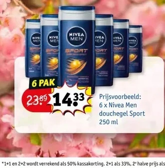 Kruidvat 6x nivea men douchegel sport 250 ml aanbieding