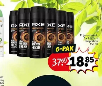 Kruidvat 6x axe dark temptation 150 ml aanbieding