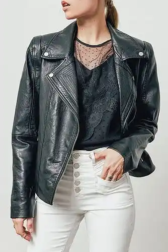 Ikks pagoda shoulder chromefree lambskin leather jacket black