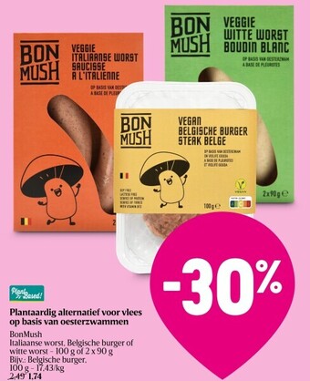 Delhaize Plantaardig alternatief voor vlees op basis van oesterzwammen bonmush aanbieding