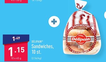 ALDI Delipain sandwiches 10 x 45g aanbieding