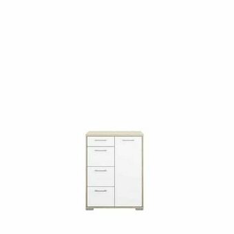 Leen Bakker Dressoir Nore - hoogglans wit/eikenhout - 43x70x92 cm - Leen Bakker aanbieding