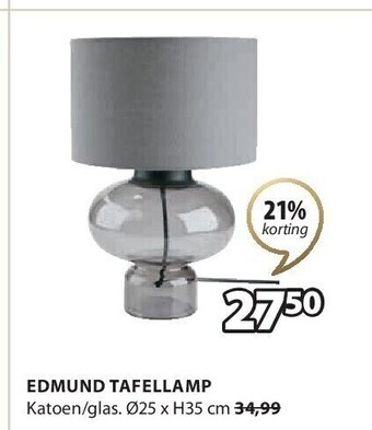 Edmund tafellamp katoen/glas. ø25 x h35 cm