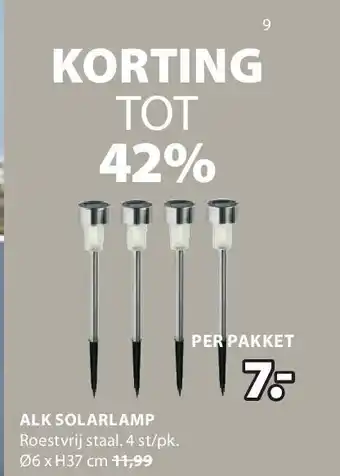 Jysk Alk solarlamp roestvrij staal. 4 st/pk. aanbieding