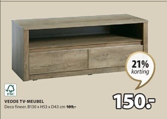Jysk Vedde tv-meubel deco fineer. b130 x h53 x d43 cm aanbieding