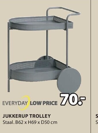 Jysk Jukkerup trolley staal. b62 x h69 x d50 cm aanbieding