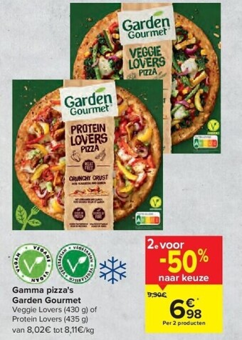 Carrefour Gamma pizza's garden gourmet aanbieding