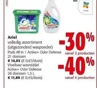 Colruyt Ariel pods all in 1, vloeibaar wasmiddel aanbieding