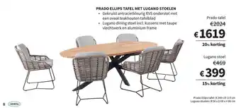 Prado ellips tafel met lugano stoelen