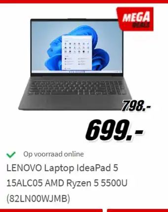 MediaMarkt Lenovo Laptop Ideapad 5 15ALC05 AMD Ryzen`` 5 5500U (82LN00WJMB) aanbieding