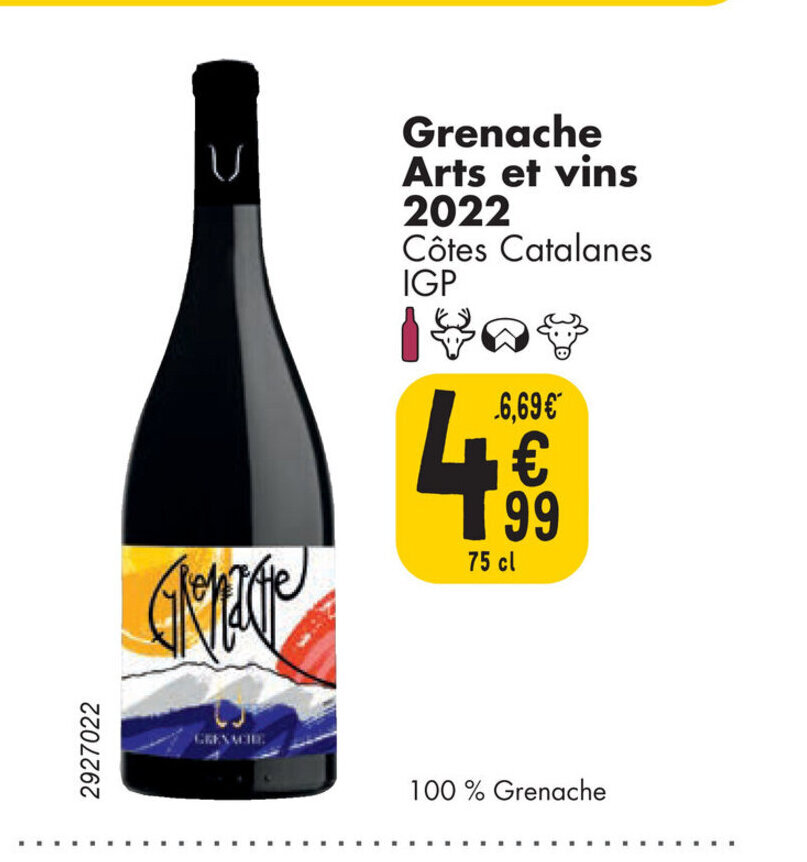 Grenache Arts et vins 2022 75 cl promotie bij Cora