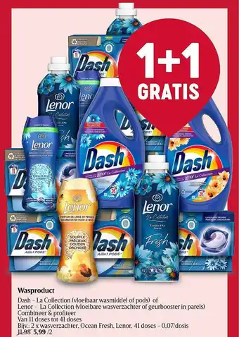 Delhaize Wasproduct dash, lenor aanbieding
