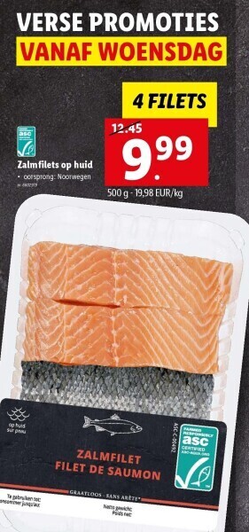 Zalmfilets op huid