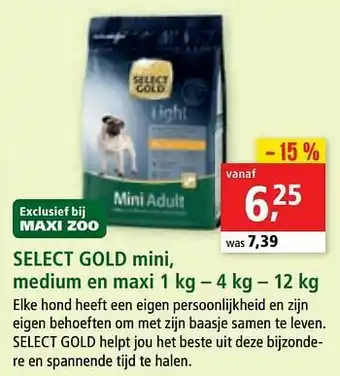 Maxi Zoo Select gold mini, medium en maxi aanbieding